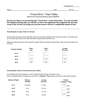 Virtual River Data Collection Worksheet