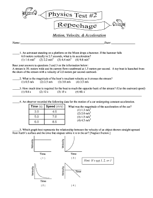 Physics Motion and Velocity Worksheet
