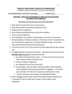 Form 5471 Organizer for Non-US Corporations
