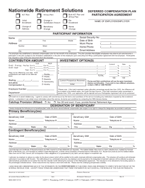 Nationwide Retirement Solutions Deferred Compensation Plan Participation Agreement