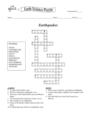 Earthquake Crossword Puzzle