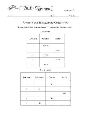 Pressure and Temperature Conversion Worksheet