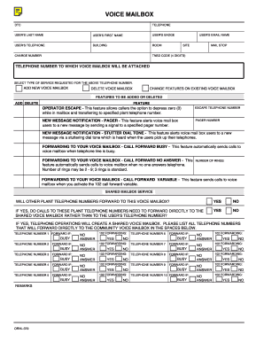 Voice Mailbox Service Request Form