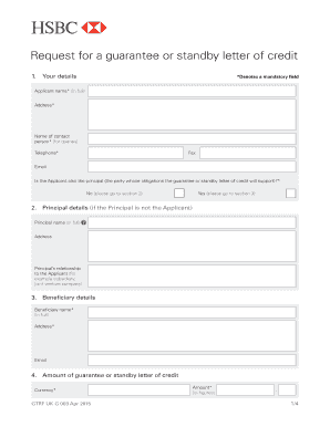 Guarantee or Standby Letter of Credit Request Form