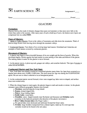 Earth Science Glaciers Assignment