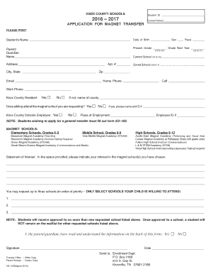 Knox County Magnet School Transfer Application