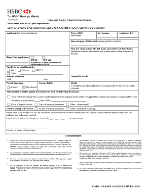 Application for Irrevocable Standby Documentary Credit