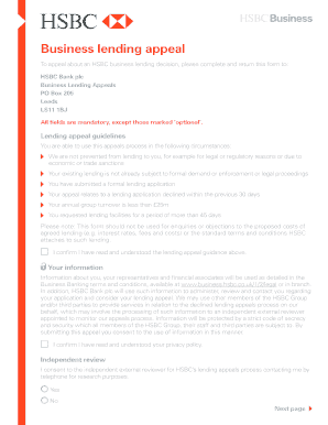 HSBC Business Lending Appeal Form