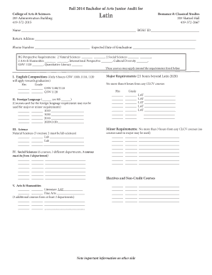 Bachelor of Arts Junior Audit Form