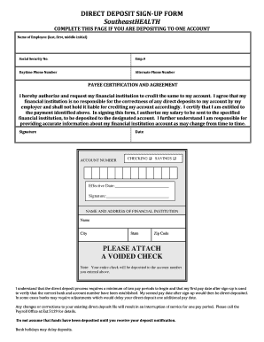 Direct Deposit Sign-Up Form