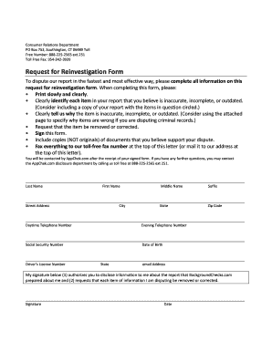 Request for Reinvestigation Form