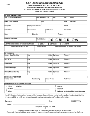 Patient Information Form for Proctology