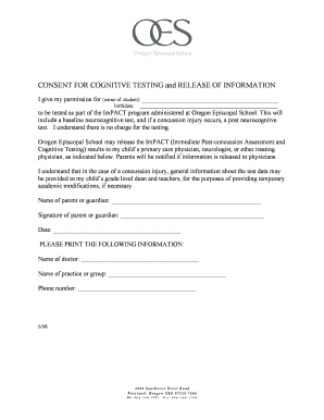 Consent for Cognitive Testing and Release of Information