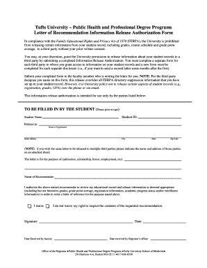 Tufts University Letter of Recommendation Authorization