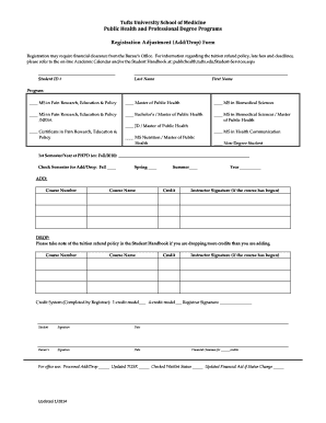 Tufts University Registration Adjustment Form