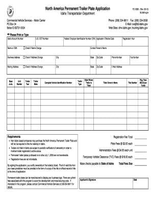 Idaho Permanent Trailer Plate Application