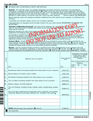 US Census Bureau Manufacturing Form MC-31505