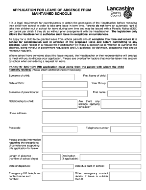 Leave of Absence Application for Maintained Schools