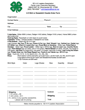 4-H Shirt or Sweatshirt Hoodie Order Form