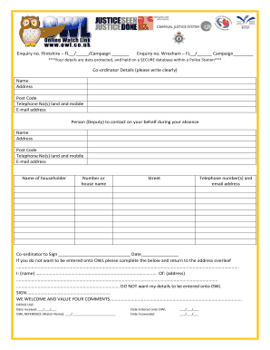 Neighbourhood Watch Coordination Form
