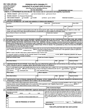 Pennsylvania Disability Parking Placard Application