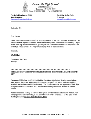 No Child Left Behind Act Student Information Release Form