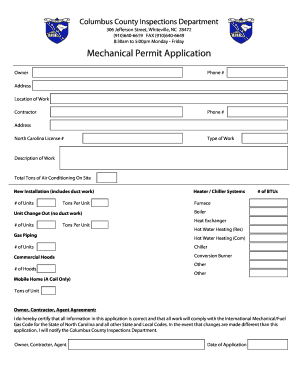North Carolina Mechanical Permit Application