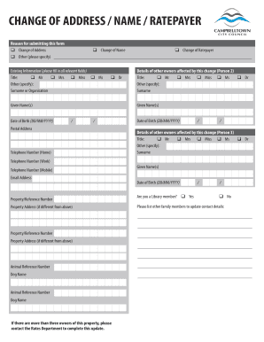 Change of Address Name Ratepayer Form