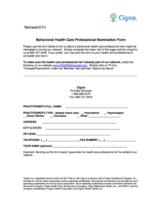 Behavioral Health Care Professional Nomination Form