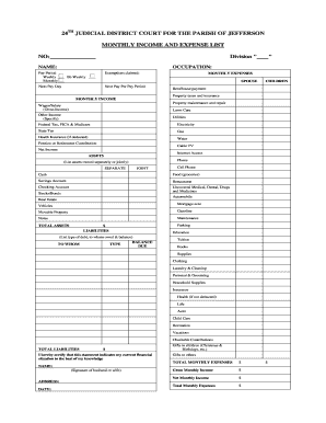 Monthly Income and Expense List