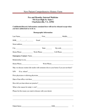 New Patient Comprehensive History Form