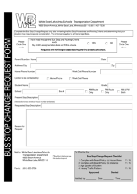 Bus Stop Change Request Form