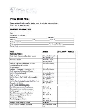 YWCA Order Form
