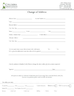 Columbia Credit Union Change of Address Form