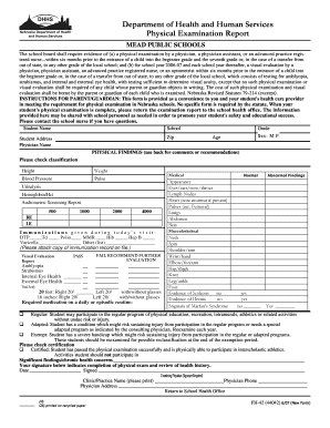 Nebraska School Physical Exam Form