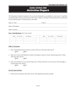 Junior Civitan Club Activities Report