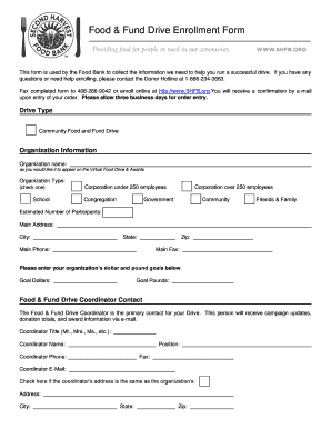 Food & Fund Drive Enrollment Form