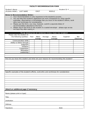 Faculty Recommendation Form