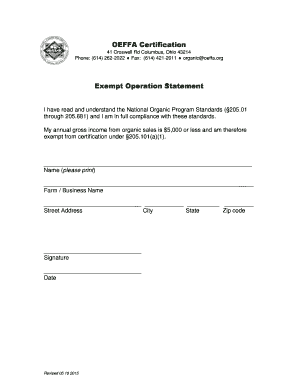 Organic Certification Exempt Operation Statement