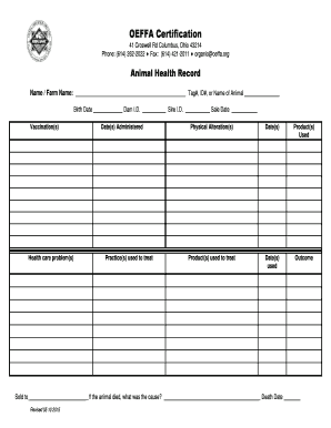 Animal Health Record Form