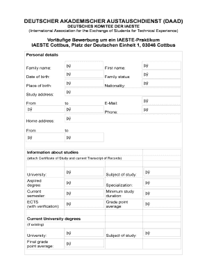 Vorläufige Bewerbung um ein IAESTE-Praktikum