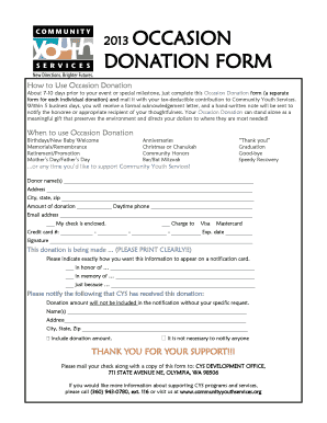 Occasion Donation Form