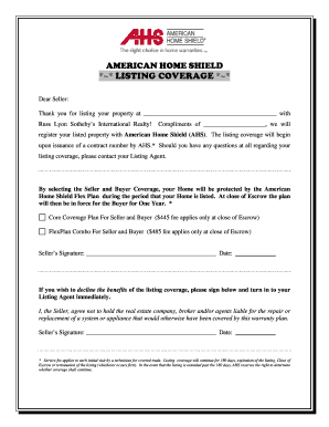 American Home Shield Listing Coverage Agreement