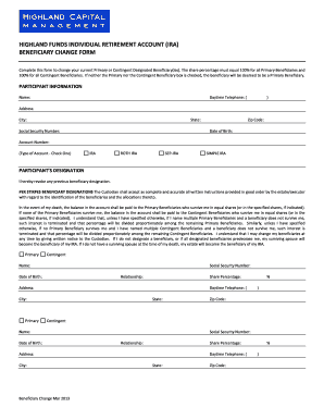 Highland Funds IRA Beneficiary Change Form