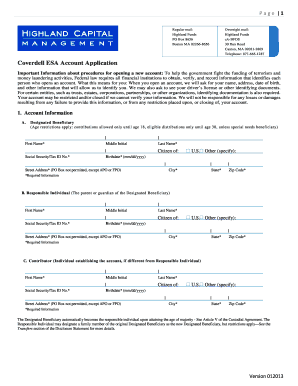 Coverdell ESA Account Application
