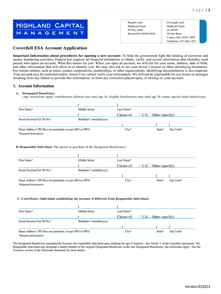 Fillable Online Coverdell ESA Account Application Fax Email Print