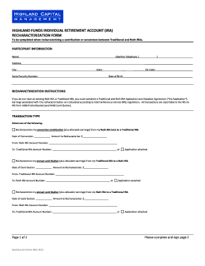 Highland Funds IRA Recharacterization Form