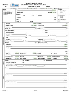 Land Data Form for Real Estate Listings