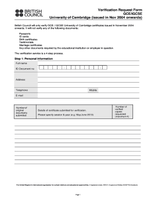 GCE/IGCSE Certificate Verification Request Form