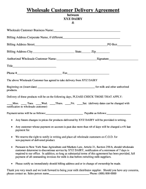 Wholesale Customer Delivery Agreement